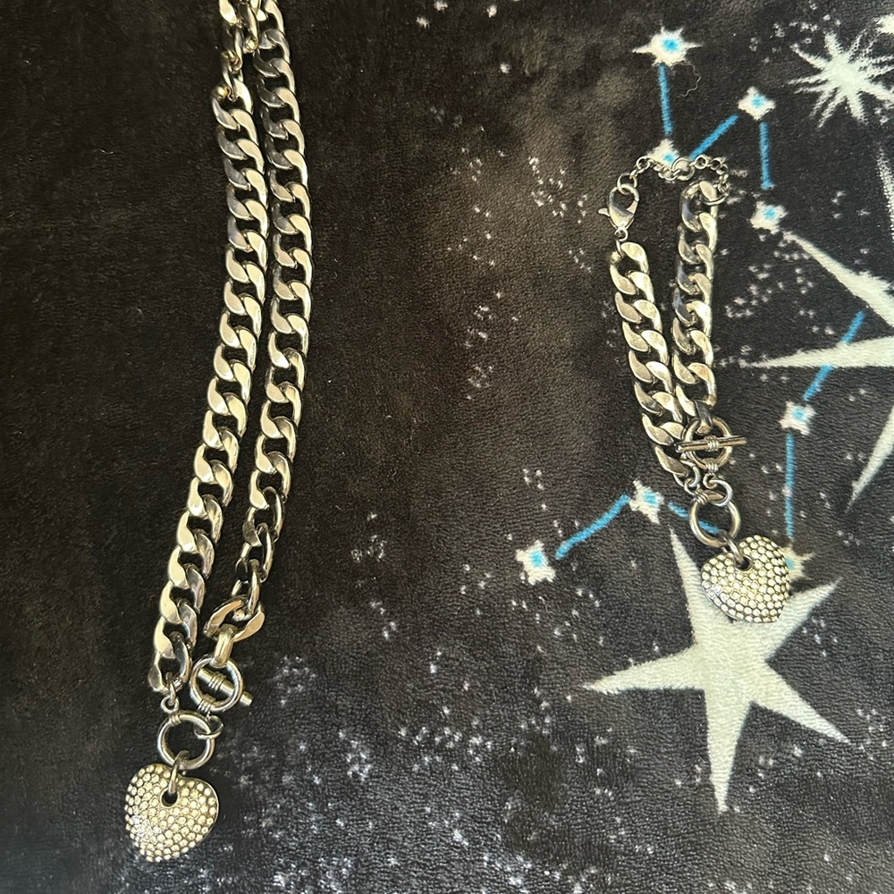 Heart Pendant Necklace and Bracelet Set